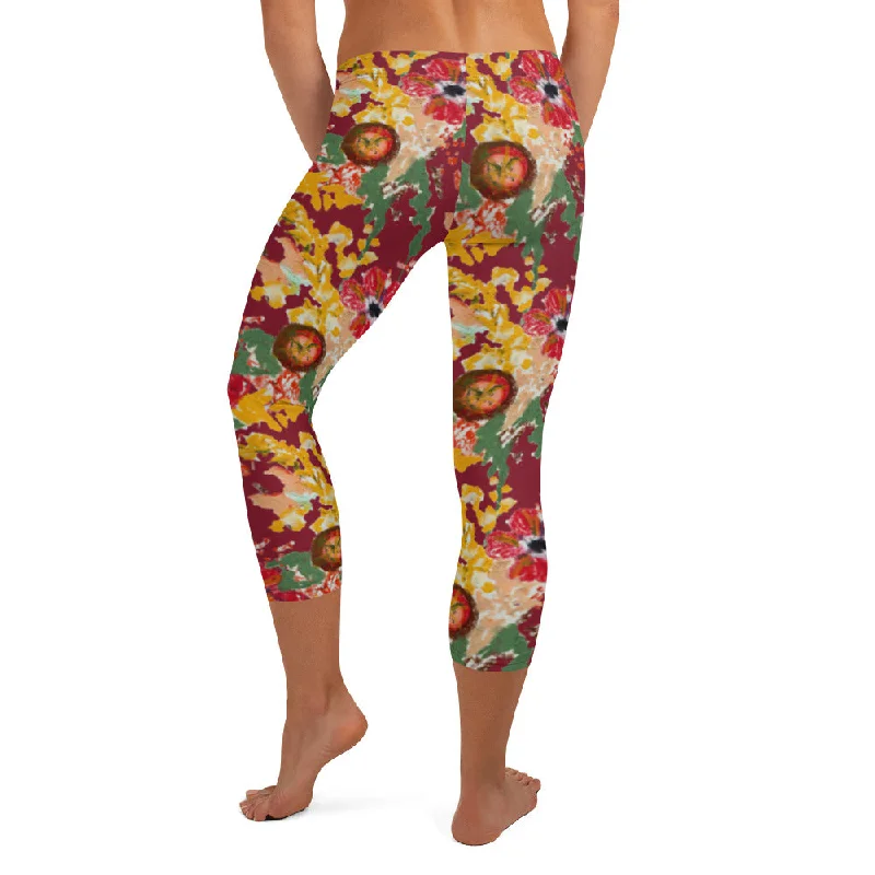 Maroon Hawaiian Capri Leggings